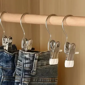 20 Stainless Steel Pants Hangers with Clips, Space Saving Clothing Organizer for Jeans Shirts Hats, Durable Metal Design