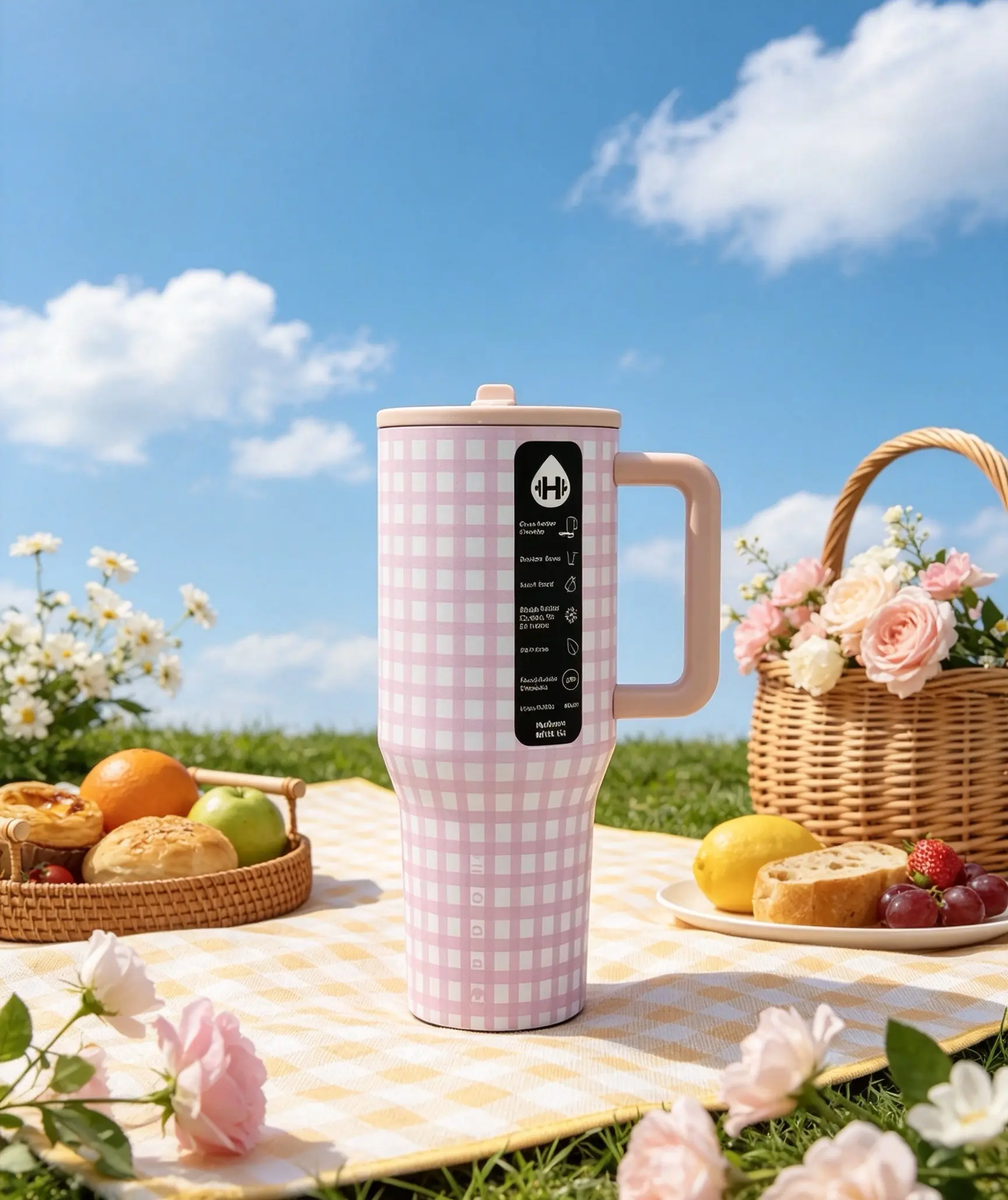 HydroJug 40 oz pink and white insulated cup with handle, straw lid, leak-proof, car cup holder compatible, stainless steel vacuum insulated for 24 hours  Bottled Drinkware Flasks Portable Stylish Tumbler Mug Bottles Water Bottles
