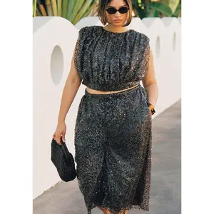 ELOQUII Women's Plus Size Sequin Pull On Wide Leg Culotte