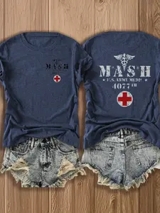 MASH U.S. Army Mobile Hospital Vintage Graphic Tee for Enthusiasts -  Style Double-Sided Print -blend T-shirt with Double-sided Print