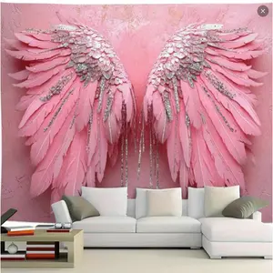 polyester pink angel wing background, - perfect for living room, bedroom, office or party decoration bedroom wall art |   Floral canvas |   pink bedroom accessories angel chill room accessories birthday and holiday gifts, Hanging Tapestry Flower Decorativ
