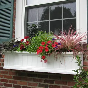 212 MAIN Cape Cod 4FT Rectangular Polyethylene Window Box, White Garden Planter, Outdoor Wall Plant Holder, Garden Accessories with Set Brackets