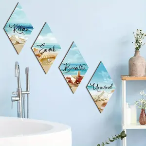 Summer Theme Beach Shells Pattern Wooden Hanging Sign, 4 Counts/set Relax Unwind Soak Breathe Wall Decor, Wall Art for Home Living Room Bedroom Decor, Room Decoration Ornaments, Home Decor Supplies