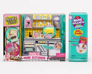 MGA's Miniverse Make It Mini Kitchen Playset + Mini Brands Fill The Fridge Bundle Set