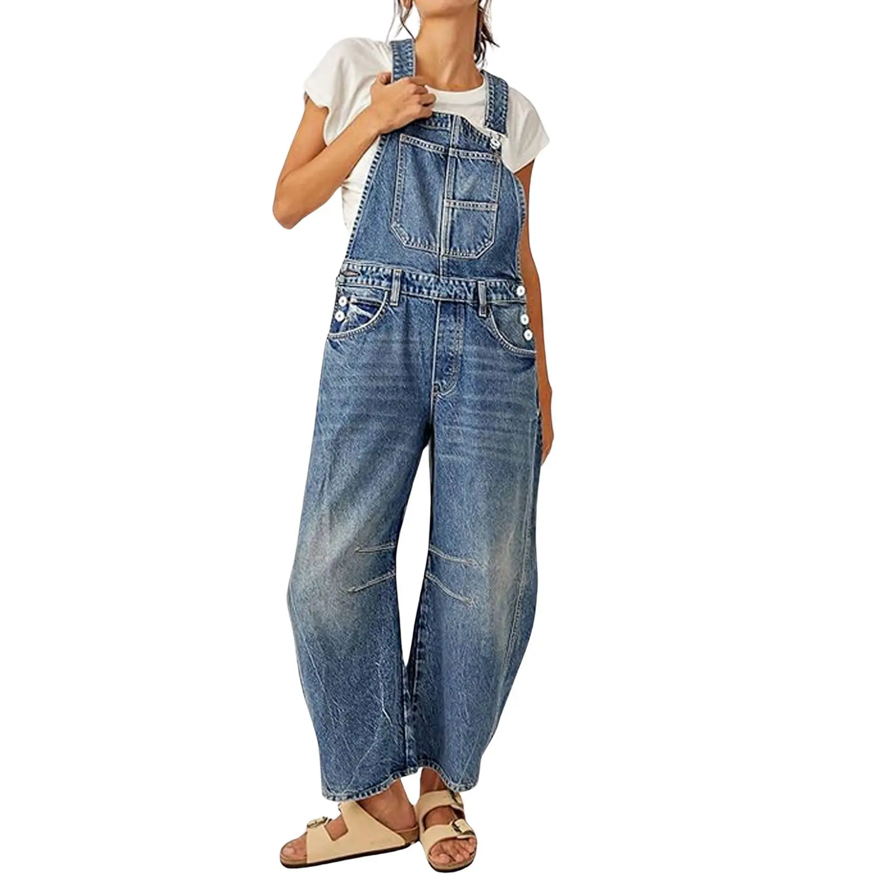 Chouyatou women's wide-leg denim overalls Y2k loose straight overalls jumpsuit Chouyatou women's wide-leg denim overalls Y2k loose straight overalls jumpsuit