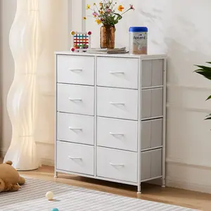 【Deal】8 Drawers Dresser Organizer Storage Drawers Fabric Storage Tower, Chest of Drawers with Fabric Bins, Steel Frame, Wooden Top