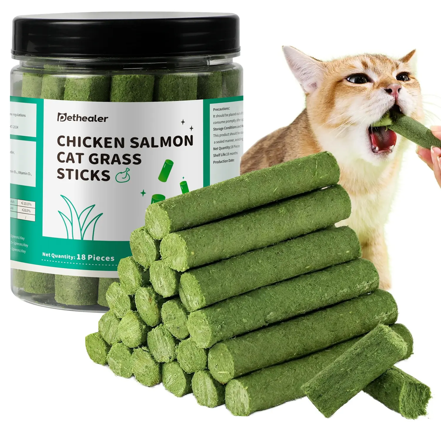 150g Cat Grass Stick, Cat Treats for Hairball Support and Teeth Cleaning, Chicken Flavored Hairball Treats for Cats, Natural Freeze Dried Cat Grass Treats for Indoor Cats, Cat Grass for Cat