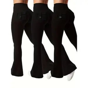 Women's Cargo Style Flared Pants High Waist Quick-dry Tummy Control Hip Lift Fabric Solid Colorgift5