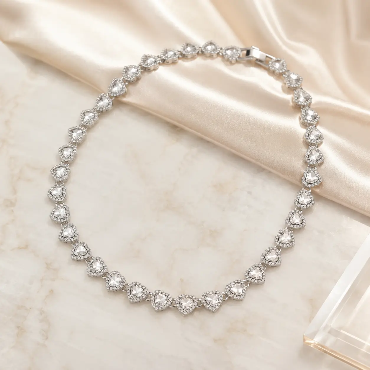 21-inch Elegant Rhinestone Silver Hip-Hop Style Rhinestone Necklace, Unisex, Street Style, Set with Large Rhinestones, Suitable for Everyday Wear, Fashionable Chain, Stainless Steel Miami Cuban Chain Necklace