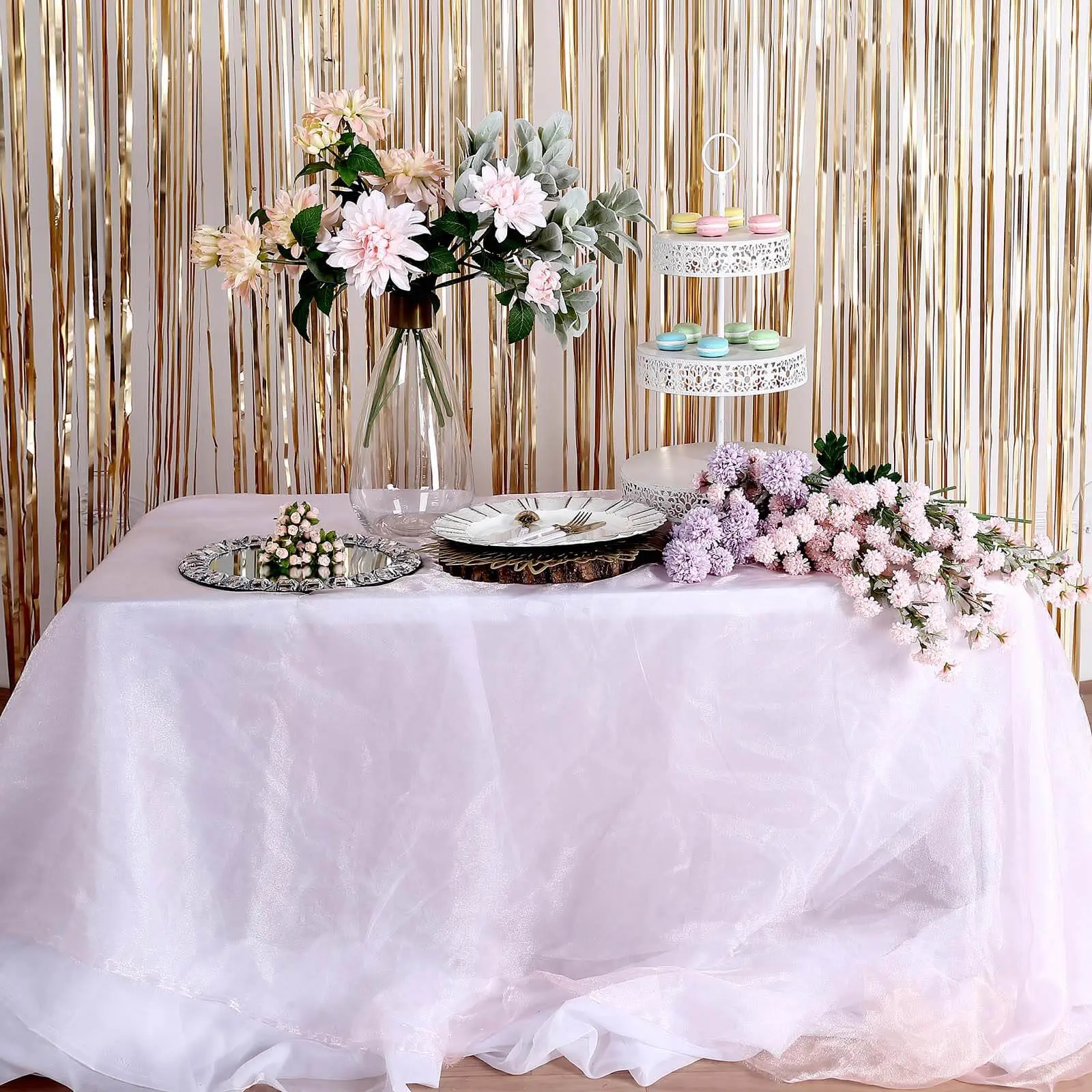 8ft Matte Gold Metallic Tinsel Foil Fringe Adhesive Stick Doorway Curtain, Party Decorations Banners, Wedding Party Backdrop, Backdrop Decor Ideas for Celebrations, Metallic Foil Festive Backdrops & Banners