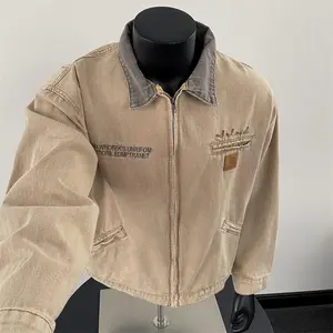 Retro ort Padded oulder Workwear Jaet Men's Sli Cleanfit Zipper Denim Collar Trendy Spring Autumn Casual Outerwear