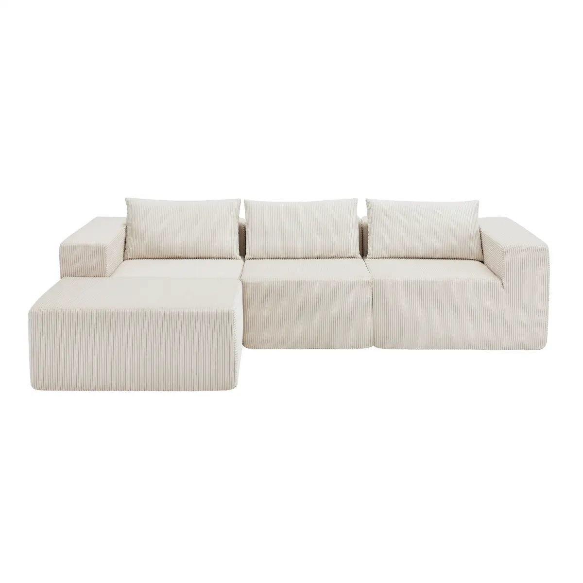 Beige Cloud-Like Corduroy Modular Sectional Sofa - Family 3-Seat Indoor Furniture, 107.2x68.0x29.25 in Moveable Free-Combination Compressed Pieces, Superior Fabric, Sponge Cushions, Fully Assembled, Foam