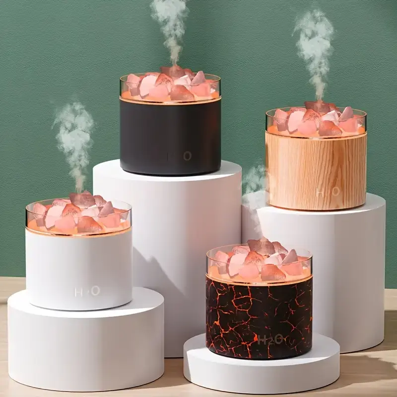 CozyRepublic 7-in-1 Salt Rock Humidifier - Aromatherapy Diffuser, Luminous Color Changing Flame Night Light, Soft Music, Large Tank, Sleep Aid, Back to School Gift for Home Wellness