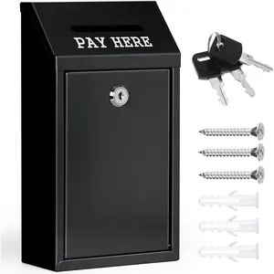 Donation Box Collection Safe Suggestion Box with Lock Wall Mounted Mailbox Delivery Ballot Case Key Drop Case for Home Office Outdoor Door (Balck, 10.24 x 5.71 x 2.95 Inch)