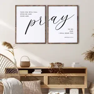 2 Pieces/set of Optional Wooden Frame, Modern Black Jeremiah 29:12 Pray To Me Bible Verse Scripture Church Decorative Wall Art, Wall Picture, Quote Prints, Religious Prints, Faith Theme Decor, Living Room Bedroom Study Inspirational Painting
