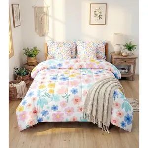 Feelyou 7-Piece Pink Floral Comforter Bed Set - Floral Blanket, Soft Breathable Bedding, Soft Fluffy Blanket, Cute Botanical Sheets, Aesthetic Girls' Bedding Collection