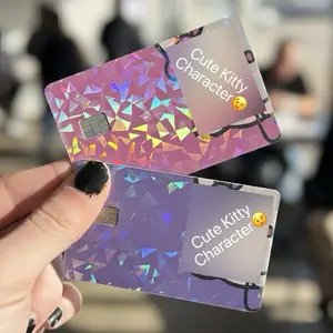 (2 Pack) Anime Cute Kitty Character Holographic Debit Card Graphic Decal Skins - Custom Fan Art Covers for Sanrio Fans, Dynamic Design, Affordable Gift Sticker Sheets