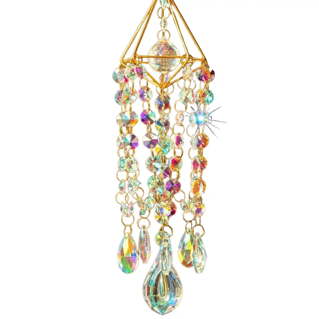 Multicolor Light Crystal Glass Hanging Sculpture - Handmade Look Ornament, Hangable Door/Window Decor, Room Decorations, Interior Decoration Accessories for Living Room, Garden, One-Piece