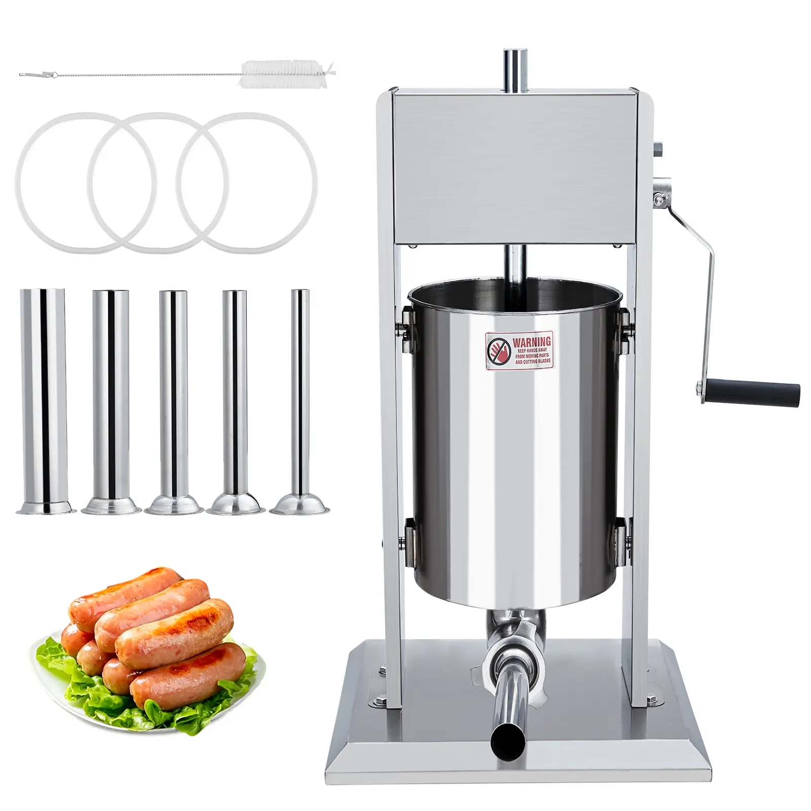 Manual Sausage Stuffer with 11lbs/5L Large Capacity - Heavy Duty Stainless Steel Meat Filler, Dual Speed Operation, 4 Stuffing Tubes, Hygienic Filling & Cleaning, Improves Efficiency, Home & Commercial Use