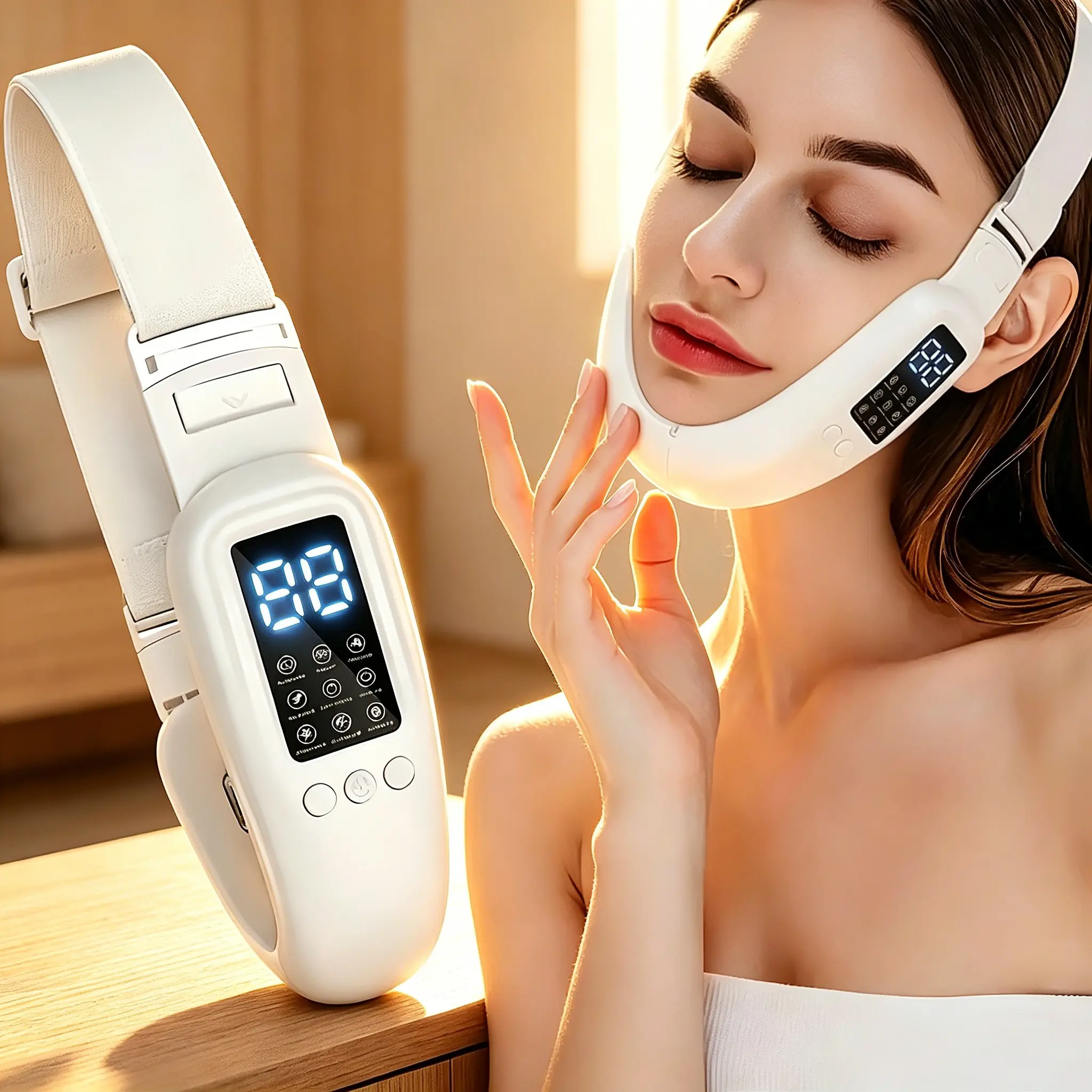 Facial Lifting Beauty Massager |  Foldable Ring Design, 42℃ Hot Compress, 8 Massage Modes, Rechargeable V Face Shaper for Daily Skincare & Relaxation | Facial Beauty Massagers