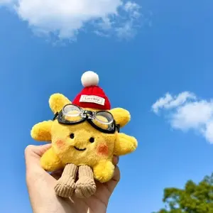 Super Cute Doll Velvet Sun Shaped Handbag Keychain with Red Hat & Goggles Birthday Gift Keychain 2025 Sun Pendant Keychain for Girls Gift
