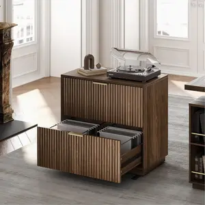 2-Drawer Fluted File Cabinet, 32" Lateral File Cabinet for Legal/Letter/A4/F4 Size Hanging Files, Wooden File Storage for Home Office, Black Walnut