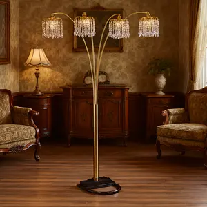 1pc Modern Design Classic Luxury Sleek Multihead Floor Arc Lamp Half Moon Radiant Crystalencrusted Sleek Metallic Stems Living Room Gold Arc Lamp