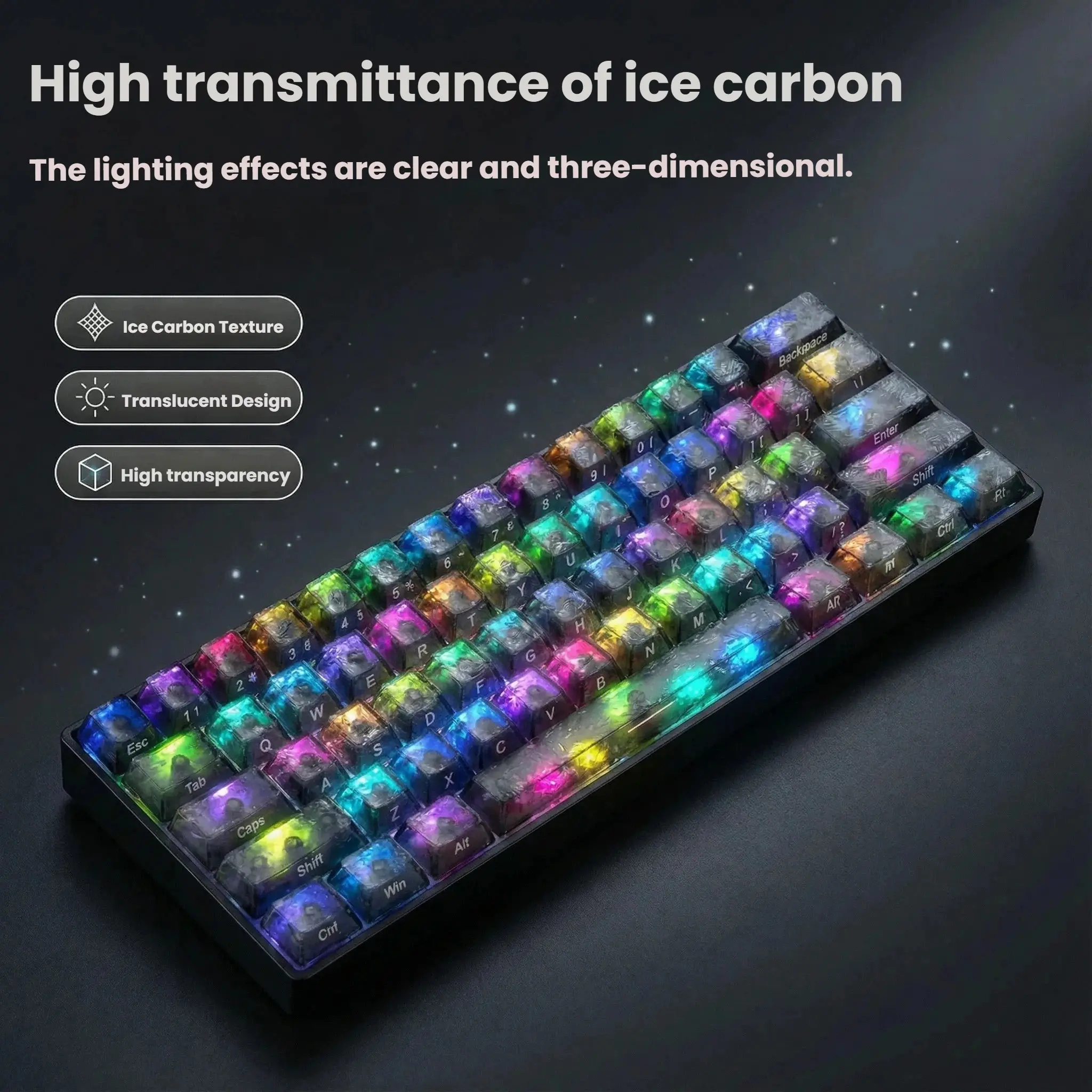 119-Key Transparent Ice Carbon Pattern Keycaps, Compatible with Mechanical Magnetic Switch Keyboards, Features Cherry Mx Switches, Rgb Keyboard