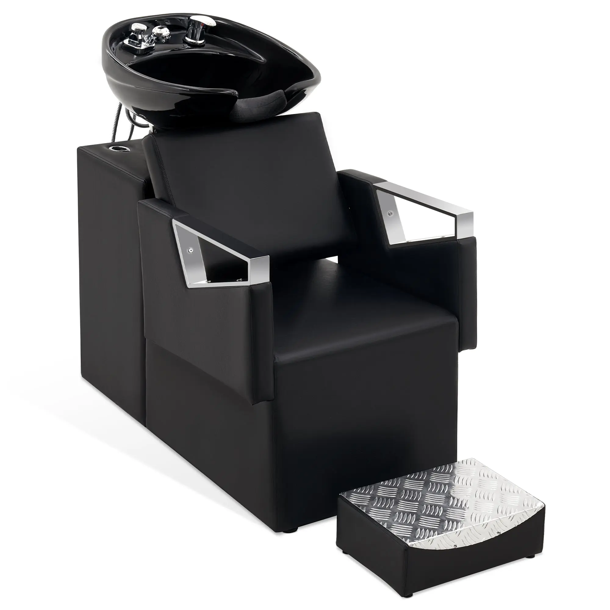BarberPub Single Seat Leather Heavy Duty Salon Shampoo Station Chair with Ceramic Shampoo Bowl Sink, Neck Protection & Included Parts (Model 9080)