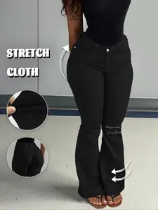 Y2K Women's Ripped Bow Embroidery High Waist Jeans, Casual Comfy Denim Trousers for Daily Wear, Ladies Bottoms for All SeasonsRetro style, street style, simple style, mom jeans