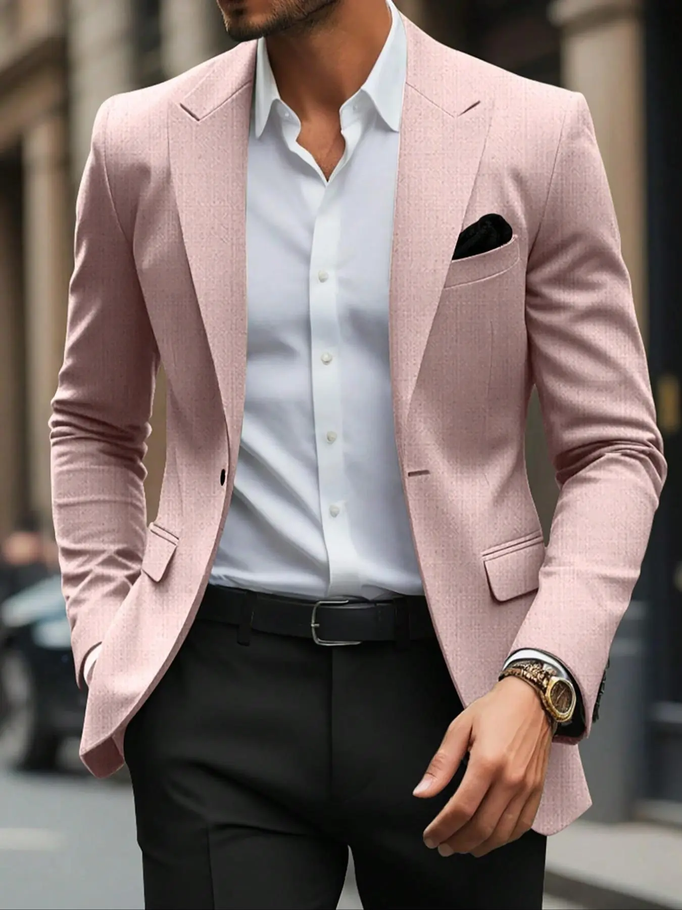 Men's Solid Color Plain Business Suit Jacket, Slim Fit Long Sleeve Lapel Neckline Blazer for Work Office Formal Wear, Fashion Men's Clothing for Summer