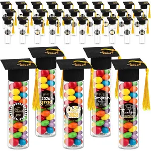 30 Sets 2026 Graduation Candy Tubes Clear Plastic Grad Cap Boxes with Tassels Stickers Black Party Favors for Graduation Decorations Lightweight Exquisite