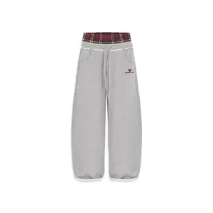 2025 American retro college style sports casual loose men's and women's double waist fake two-piece sweatpants