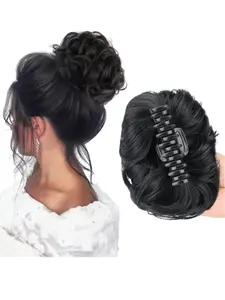 Fashionable Bun Hair Clipper, Puffy Fake Hair Accessory, Trendy Hot Girl Feather Hair Claw Clips, Flower Bud Headwear, Clip In