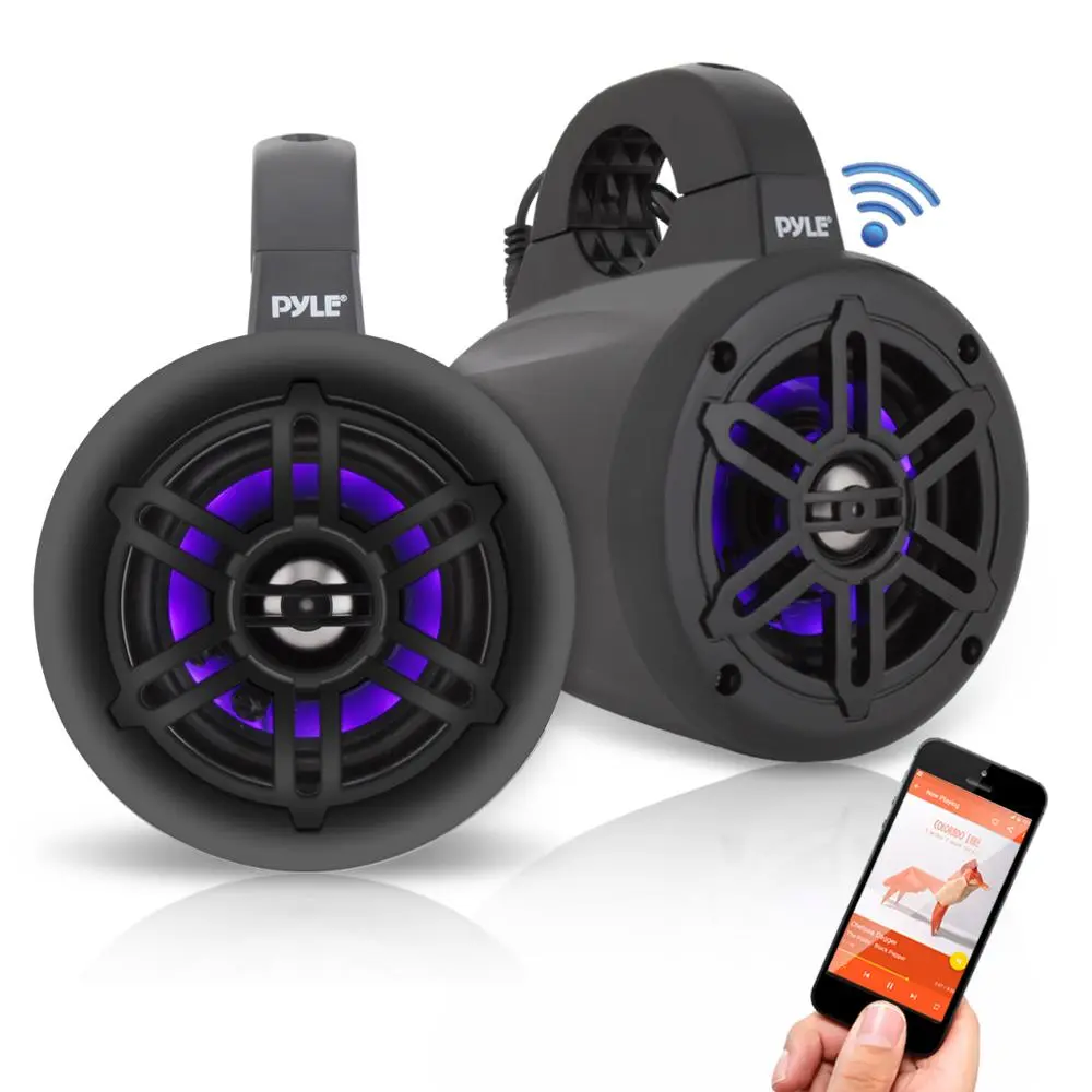300W Waterproof Wireless Marine Bluetooth Speakers - Outdoor Speaker System, Sound System, LED Lights, Audio Subwoofer, Compact ABS Build, Smartphone/Tablets/Computers Compatibility, Included Cable (White)