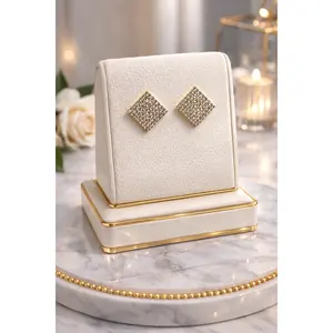Gold Plated Pave Square Stud Earrings – Elegant Statement Studs
