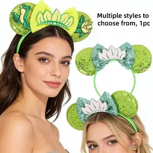 Frog and Princess Themed Decorative Headbands, Party Decorations, European and American Style, Diamond Sequins, Mouse Ears, Holiday Supplies, Sparkling Flower Headbands, Costume Headpiece