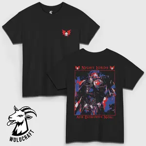 Warhammer 40K Night Lords T-Shirt | Chaos Space Marines Graphic Tee | Ave Dominus Nox Quote | Grimdark Horror Legion Apparel | Heretic Warband Shirt | Perfect Gift for Warhammer Fans, Tabletop Gamers, and 40K Collectors
