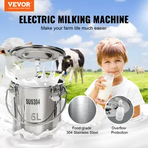 VEVOR Goat Milking Machine, Summervibes,Summervibes, 6 L 304 Stainless Steel Bucket, Electric Automatic Pulsation Vacuum Milker, Portable Milker with Food-grade Silicone Cups and Tubes, Adjustable Suction for Cows and Sheep