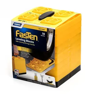 CAMCO 2x2 in. FasTen Leveling Blocks with T-Handle Grip, Yellow Interlock Set, Portable Leveling Aid, Pack of 10 Outdoor Hardware