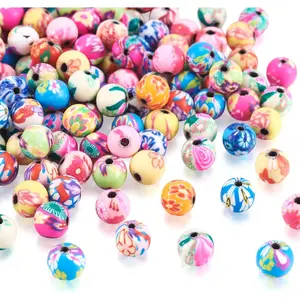 200 count 0.3 Inch Assorted Colorful Polymer Clay Round Beads Bubblegum Ball Beads Charms Flower Printed for  Makings 8mm| 5/16 Inch