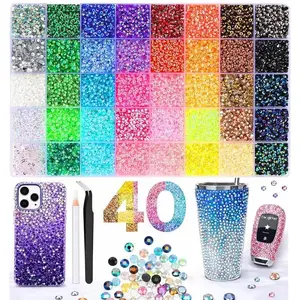 40 Color 40000Pcs Jelly Rhinestones Multicolor Resin Flatback Gems with Kit Tools for Diamond love gift Art Bedazzling Jewelry Crafting Book Shoes Nail Art