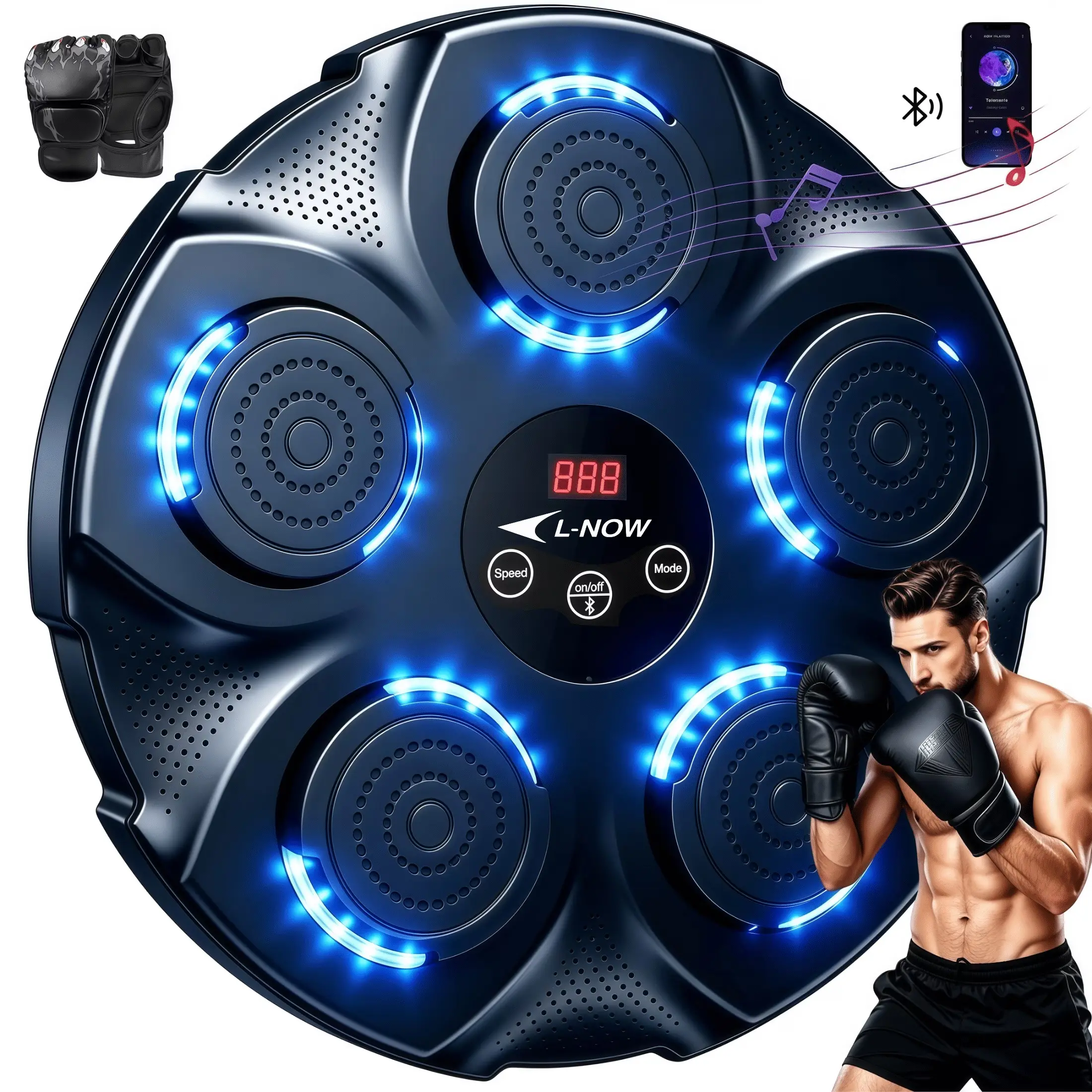 LNOW Adult Music Boxing Machine with Boxing Gloves, Oversize Wall Mounted Smart Bluetooth Music Boxing Trainer, Electronic Boxing Target Workout Punching Equipment for Home, Indoor and Gym