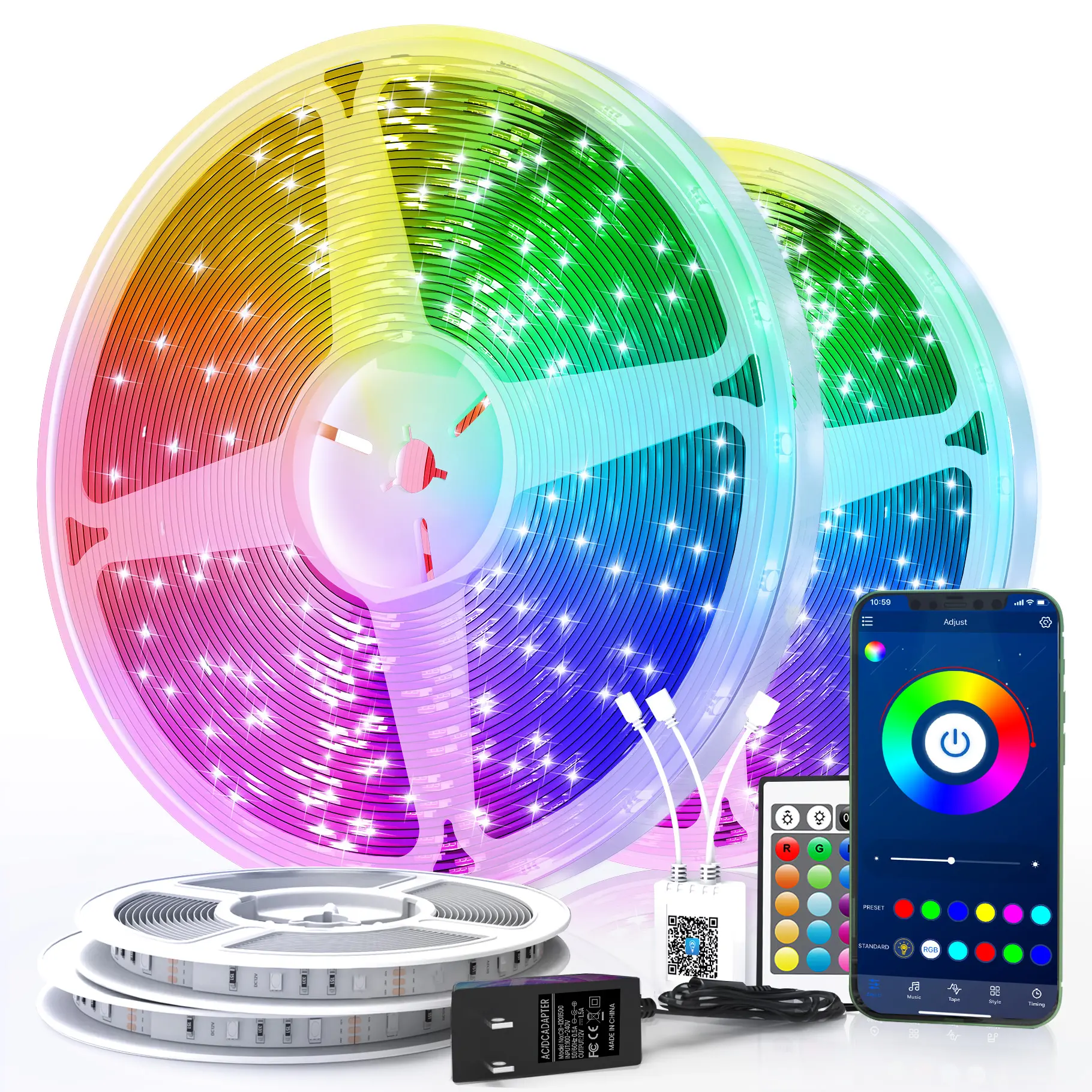 DAYBETTER 200 ft RGB Light Strips - Smart App & Remote Controlled LED Lights, Music Sync Color Changing for Bedroom Decor, Festive Decorations