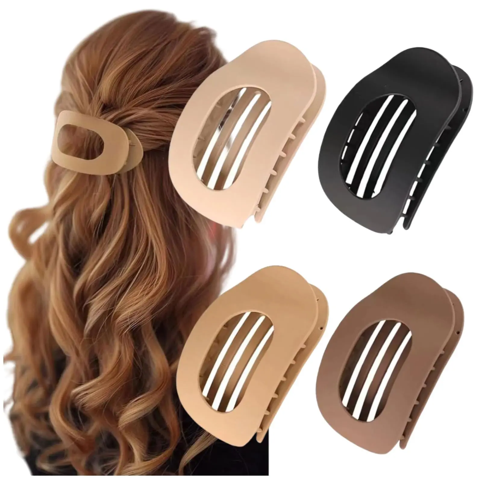 4PCS Flat Claw Hair Clips for Women – No-Slip Duckbill Hair Clips, Matte Round Hair Clamps for Thick & Thin Hair, Elegant Solid Color Hair Accessories for Everyday & Formal Styles