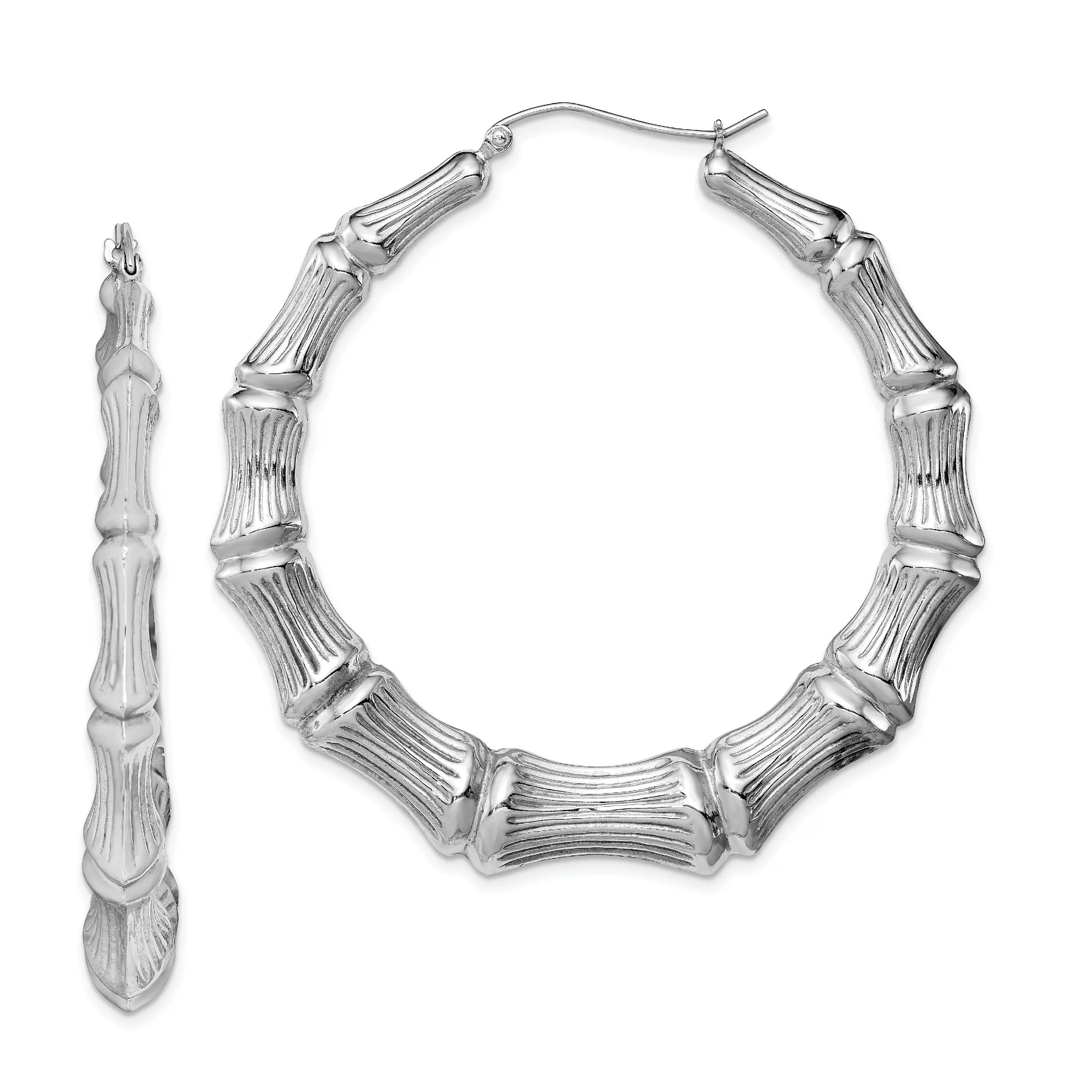 BETTER JEWELRY Bamboo Texture Large Hoop Earrings in Solid .925 Sterling Silver for Women, Available in Multi-Size Options from Small to Jumbo, Earrings Hoops, Solid Metal, Non Tarnish Earrings, High Quality Earrings