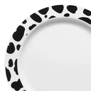 White with Black Dalmatian Spots Round Disposable Plastic Dinner Plates (10.25")