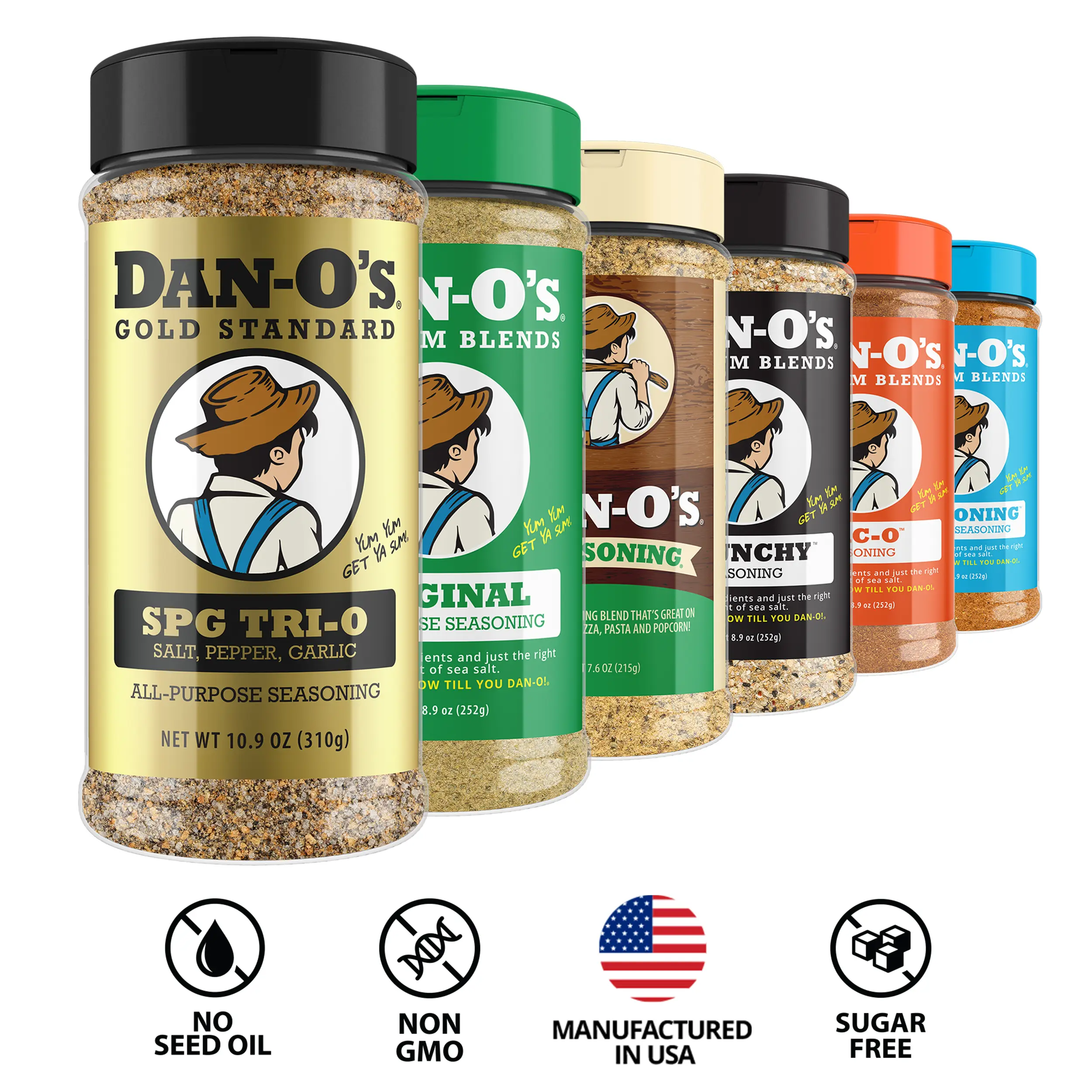 Dan-O's 6 Pack Medium Bottle Combo - SPG Tri-O, Original, Cheesoning, Tac-O, SEA-soning and Crunchy