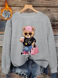 Women's geometric graphic print sweatshirt, crew neck pullover, loose-fitting warm winter top, soft fabric, elegant commuter style.