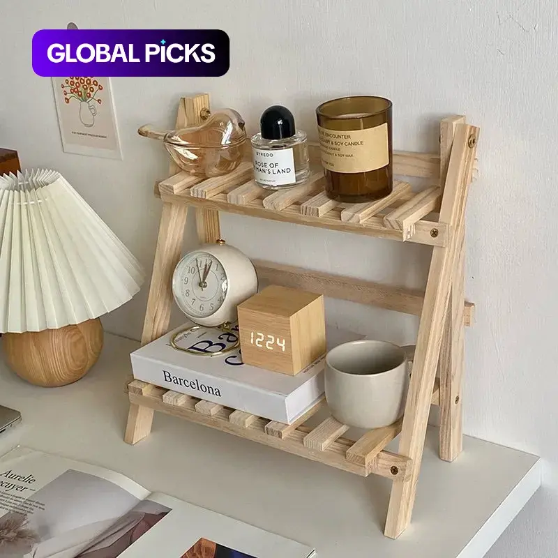2-Tier Wooden Desktop Storage Organizer, Multifunctional Display Shelf for Home and Office, Summer Home Decor, 1 Count #GLOBAL PICKS